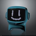 Cute Blue Robot Character With Smiley Face Display And Headphone Shaped Ears Design
