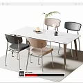 Modern Minimalist Dining Table Set With White Tabletop And Gray Beige Chairs Decorative Items 3d model