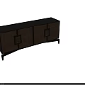 Dark Brown Entryway Side Cabinet With Decorative Panels And Slim Black Legs 3d model