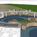 Vibrant Children's Play Area With Circular Climbing Structures Slides Umbrellas On Green Turf
