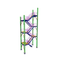 Industrial Equipment Multi Level Steel Staircase With Green Columns Purple And Blue Steps