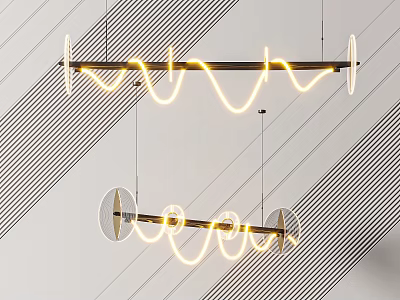 Modern Stylish Chandelier Featuring Wavy Light Strip And Metal Rod Ceiling Hanging Design 3d model