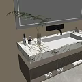 Modern Bathroom Vanity With Marble Countertop White Sink Toiletries And Green Plant