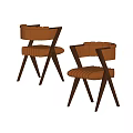 Modern Leather Dining Chairs With Curved Backrest And Solid Wooden Legs 3d model