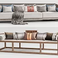 Modern Sectional Sofa With Decorative Cushions Wooden Frame And Throw Blanket 3d model