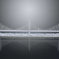 3D Rendered Modern Bridge Landscape With White Metal Frame Gray Base And Black Reflective Surface
