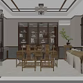 Chinese Traditional Interior Design Featuring Wooden Dining Table Chairs Display Cabinet Sofa And Chandelier