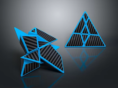 Commercial Equipment Geometric Shapes With Blue Frames And Black Carbon Fiber Texture Structured Design 3d model