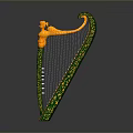 Ornate Green And Gold Decorative Harp With Carved Details For Home Decoration