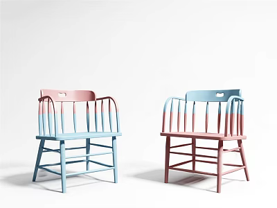 Colorful Wooden Children Chairs with Backrest Stable Legs and Safe Design 3d model