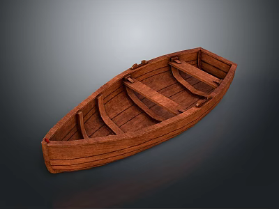 Simple Design Handcrafted Wooden Boat With Interior Planks On Gray Background 3d model
