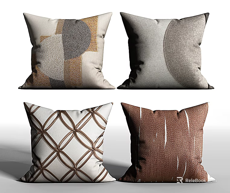 Modern Decorative Throw Pillows Featuring Geometric Patterns And Textured Designs 3d model