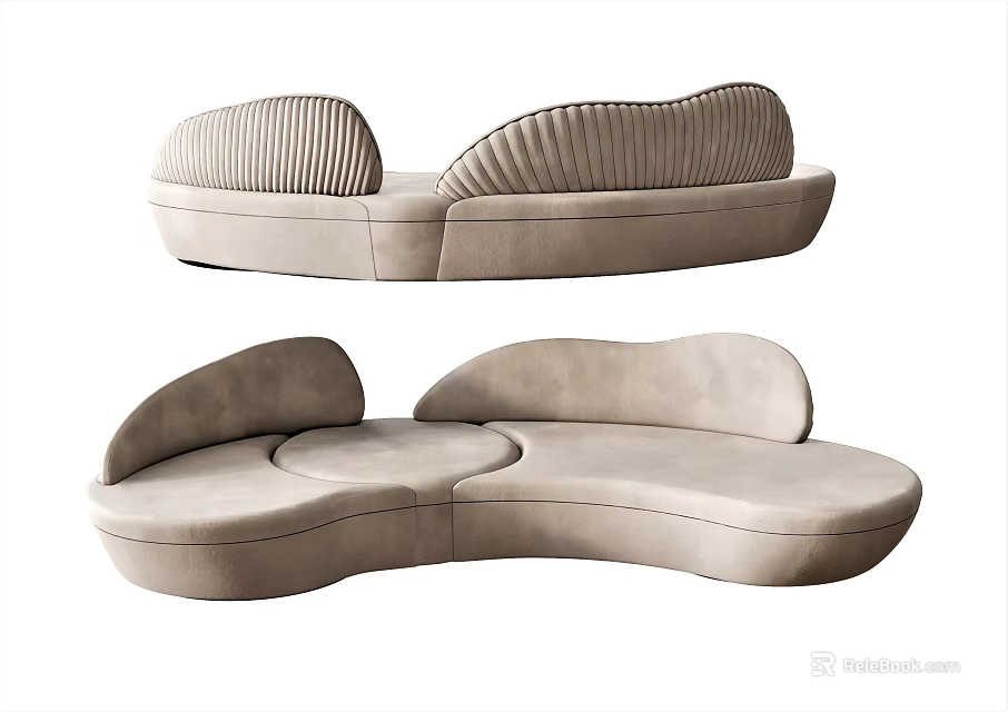 Modern Curved Sectional Sofa With Soft Beige Upholstery And Comfortable Seating 3d model 