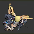 Game Anime Character With Blonde Twin Tails Red Eyes And Mechanical Ship Parts