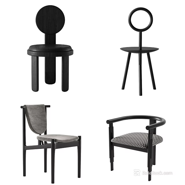 Modern Dining Chairs With Wooden Frames And Upholstered Seats In Various Designs 3d model 