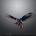 Mechanical Eagle With Spread Blue Red Wings And White Accents On Sleek Surface 3d model