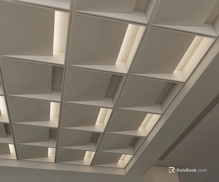 Modern Grid Ceiling Design With Recessed Lighting And White Geometric Panels 3d model