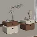 Modern Bedside Tables With Brown And Beige Drawers Vase Plant Lamp And Books