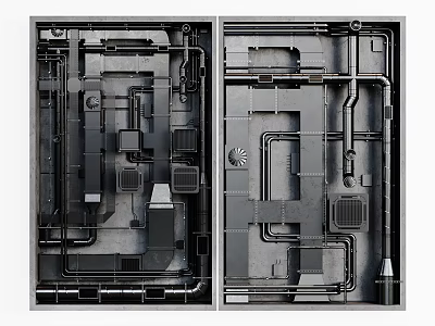 Detailed Ceiling Internal Structure With Metal Pipes Wiring And Framework 3d model