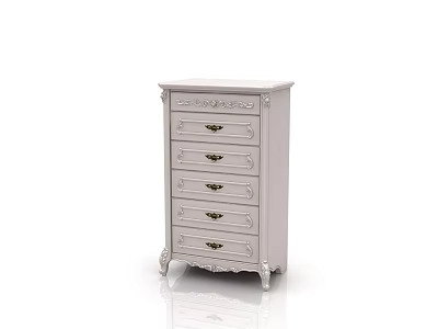 Elegant Classic White Chest of Drawers with Gold Handles and Ornate Carved Legs 3d model