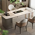 Modern Tea Table And Chairs With Marble Top And Tea Set In Interior Design
