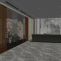 Modern Front Desk Reception Area With Marble Floor Decorative Partition And Wall Art