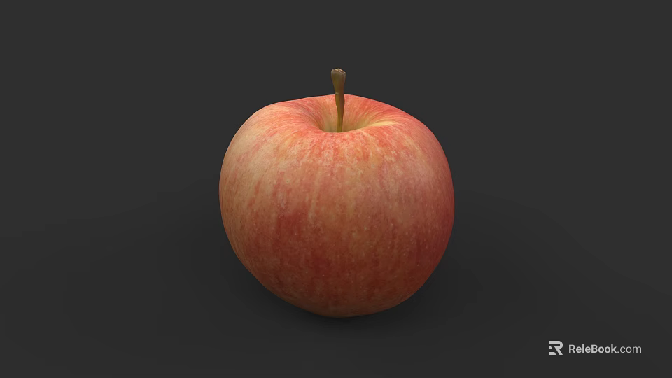 Botanical Art Illustration Of Red Apple With Stem On Black Background 3d model 