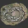 Ancient Circular Wood And Stone Structure With Grass Moss And Central Open Area