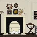 Classic Fireplace with White Walls Decorative Frames Floor Lamp White Candles and Side Table