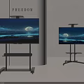 Two TVs on Black Mobile Stands Showing Starry Sky with Moon and FREEDOM Text
