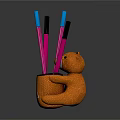 Brown Bear Shaped Pen Holder With Colorful Pens For Office Stationery Organization