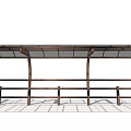 Wooden Arched Canopy With Transparent Roof Railing And Grid Floor Structure