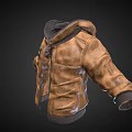 Brown Leather Jacket With Hooded Design Zipper Pockets And Casual Style
