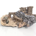 Modern Outdoor Space With Stone Structures Wooden Tables And Canvas Tent