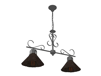 Vintage Chandelier With Two Dark Lampshades And Curved Decorative Metal Frame 3d model