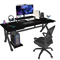 Gaming Desk and Chair Set with Black X Frame Design Computer Monitor Headphones and Keyboard