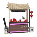 Functional Street Vendor Cart With Canopy Red Lanterns And Tide Cool Life Signboard