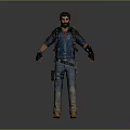 A Man Standing In Blue Denim Overalls Red Inner Shirt Black Gloves And Muddy Clothes