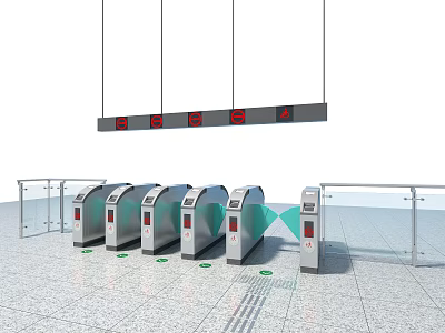 Modern Public Facility Subway Station With Turnstiles Display Screens Green Arrows And Floor Indicators 3d model