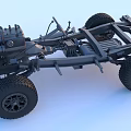 Detailed Car Chassis Structure With Tires Steering Wheel And Engine Components 3d model