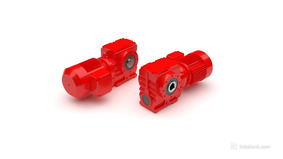 Two Red Industrial Equipment Units With Enclosed Housing And Connecting Components 3d model 