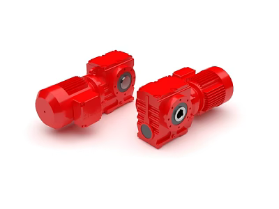 Two Red Industrial Equipment Units With Enclosed Housing And Connecting Components 3d model