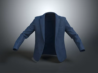 Classic Blue Men's Blazer With Tailored Fit And Open Front Design 3d model