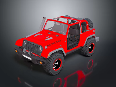 Red Off Road Car With Open Doors Black Wheels And Sporty Exterior Design 3d model