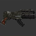 Futuristic Sci-Fi Weapon With Metallic Tactical Design Red Grip And Barrel Details
