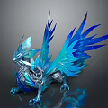 3D Rendered Blue Dragon Game Movie Character Standing With Feathered Wings Sharp Claws Silver Body