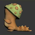Cute 3D Mushroom Character With Green Cap Brown Spots And Orange Body