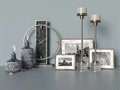 Modern Decorative Ornament Set with Clock Bottles Frames and Candle Holders 3d model