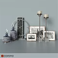 Modern Decorative Ornament Set with Clock Bottles Frames and Candle Holders