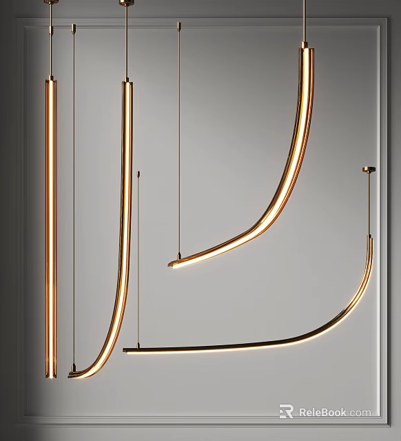Sleek Modern Curved Pendant Light With Metallic Finish And Warm Illumination 3d model 